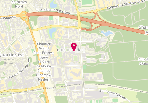 Plan de Laurent Coiffure, 12 place du Bois de Grâce, 77420 Champs-sur-Marne